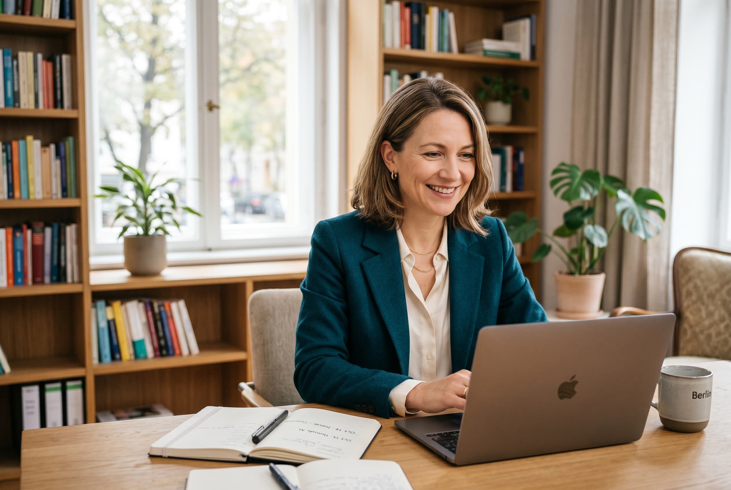 A Medlingua advisor on a Zoom consultation at her Berlin office